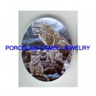 SNOW LEOPARD MOM 2 BABY CUB CAMEO PORCELAIN CABOCHON