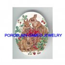 3 RABBIT BUNNY FAMILY STRAWBERRY * UNSET CAMEO PORCELAIN CABOCHON