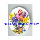 VICTORIAN TULIPS DAFFODIL LILY OF THE VALLEY PANSY  * UNSET CAMEO PORCELAIN CABOCHON
