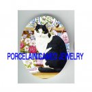 BLACK AND WHITE CAT ROSE  * UNSET CAMEO PORCELAIN CABOCHON