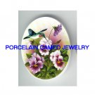 HUMMINGBIRD WITH PANSY  * UNSET CAMEO PORCELAIN CABOCHON