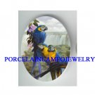 3 BLUE MACAW PARROT BIRD COLLAGE WATERFALL* UNSET CAMEO PORCELAIN 18X25MM CABOCHON
