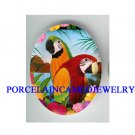 2 TROPICAL MACAW PARROT FLOWER CAMEO PORCELAIN 18X25