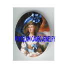 VICTORIAN LADY WITH BLUE RIBBON HAT* UNSET CAMEO PORCELAIN