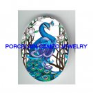 PURPLE BLUE PEACOCK BIRD DOGWOOD* UNSET CAMEO PORCELAIN CABOCHON