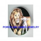 RELIGIOUS LION AND LAMB  UNSET CAMEO PORCELAIN CABOCHON