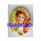 VICTORIAN LADY HOLDING ROSE* UNSET CAMEO PORCELAIN CABOCHON