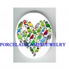 BIRD COLLAGE HEART Parrots, Parakeets, Macaws Cockatiels, Conures & Cockatoos CAMEO PORCELAIN