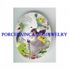 COCKATOO PARROT AFRICAN GREY BIRD COLLAGE* UNSET CAMEO PORCELAIN CABOCHON