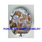 3 LEOPARD FAMILY MOM BABY CUB IN THE TREE* UNSET CAMEO PORCELAIN CABOCHON