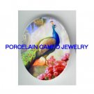PEACOCK BIRD WITH ROSE* UNSET CAMEO PORCELAIN CABOCHON