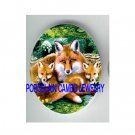 3 RED FOX FAMILY MOM BABY CUBS * UNSET CAMEO PORCELAIN CABOCHON