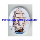 LIPPER SHIP WITH SEAGULL * UNSET CAMEO PORCELAIN CABOCHON