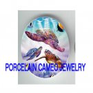 SEA TURTLE FAMILY MOM BABY FISH * UNSET CAMEO PORCELAIN CABOCHON