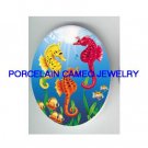 3 SEA HORSE COLLAGE FISH * UNSET CAMEO PORCELAIN CABOCHON