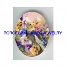 COCKATOO BIRD WITH COLORFUL PANSY * UNSET CAMEO PORCELAIN 18X25MM CABOCHON