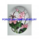 DRAGONFLY WITH WATER LILY LOTUS * UNSET CAMEO PORCELAIN CABOCHON