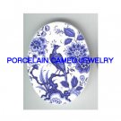 DELFT BLUE EXOTIC BIRD PEONY UNSET CAMEO PORCELAIN CABO