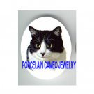 SWEET BLACK AND WHITE CAT* UNSET CAMEO PORCELAIN CABOCHON