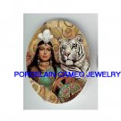 EGYPT QUEEN WHITE TIGER * UNSET CAMEO PORCELAIN CABOCHON