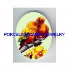 2 KISSING LOVING COUPLE PARROT ORCHID  * UNSET CAMEO PORCELAIN CABOCHON
