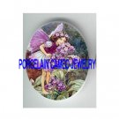 PURPLE FLOWER BUTTERFLY FAIRY  * UNSET CAMEO PORCELAIN CABOCHON