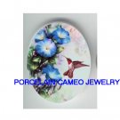 HUMMINGBIRD WITH MORNING GLORY * UNSET CAMEO PORCELAIN CABOCHON