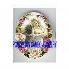 GROOM KISSING BRIDE ROSE* UNSET CAMEO PORCELAIN CABOCHON