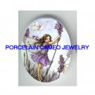 LAVENDER FLOWER BUTTERFLY FAIRY * UNSET CAMEO PORCELAIN CABOCHON