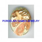 ALPHONSE MUCHA PINK  DANCING LADY UNSET CAMEO PORCELAIN CABOCHON