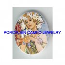 ALPHONSE MUCHA LILY FLOWER LADY * UNSET CAMEO PORCELAIN CABOCHON