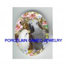 PARAKEET BUDGIE KISSING AFRICAN GREY PARROT ROSE* UNSET CAMEO PORCELAIN CABOCHON