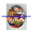 4 KITTY CAT COLLAGE READING BOOK WRITING LETTER* UNSET CAMEO PORCELAIN CABOCHON