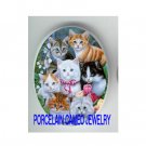 7 KITTY CAT COLLAGE LILY OF THE VALLEY TULIPS * UNSET CAMEO PORCELAIN CABOCHON