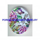 DRAGONFLY WITH BUTTERFLY ROSE * UNSET CAMEO PORCELAIN CABOCHON