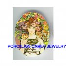 *ALPHONSE MUCHA ROSE LADY * UNSET CAMEO PORCELAIN CABOCHON