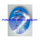 4 JUMPING DOLPHIN WAVE * UNSET CAMEO PORCELAIN CABOCHON