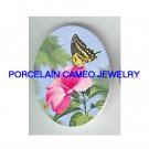 BUTTERFLY WITH HIBISCUS FLOWER * UNSET CAMEO PORCELAIN CABOCHON