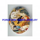 6 Victorian kitty cat family mom and kitty * UNSET CAMEO PORCELAIN CABOCHON