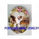 KITTY CAT PLAY WITH DRAGONFLY* UNSET CAMEO PORCELAIN CABOCHON