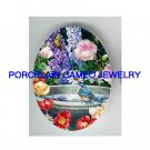 *BLUEBIRD BUTTERFLY ROSE GARDEN* UNSET CAMEO PORCELAIN CABOCHON
