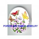 BUTTERFLY WITH MORNING GLORY* UNSET CAMEO PORCELAIN CABOCHON