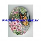 BUTTERFLY WITH WILD ROSE* UNSET CAMEO PORCELAIN CABOCHON