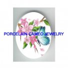 BUTTERFLY WITH CHERRY BLOSSOMS* UNSET CAMEO PORCELAIN CABOCHON