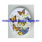 BUTTERFLY  WITH FLOWER* UNSET CAMEO PORCELAIN CABOCHON