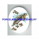 SEA TURTLE FAMILY MOM BABY * UNSET CAMEO PORCELAIN CABOCHON
