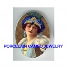 ART DECO BLUE HAT FLAPPER LADY UNSET CAMEO PORCELAIN