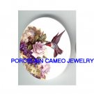 HUMMINGBIRD WITH PURPLE ROSE VIOLET * UNSET CAMEO PORCELAIN CABOCHON