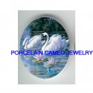 2 SWAN COUPLE WATER LILY UNSET CAMEO PORCELAIN CABO