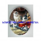 MUSICAL KITTY CAT FAMILY PLAY GUITAR UNSET PORCELAIN CAMEO CABOCHON